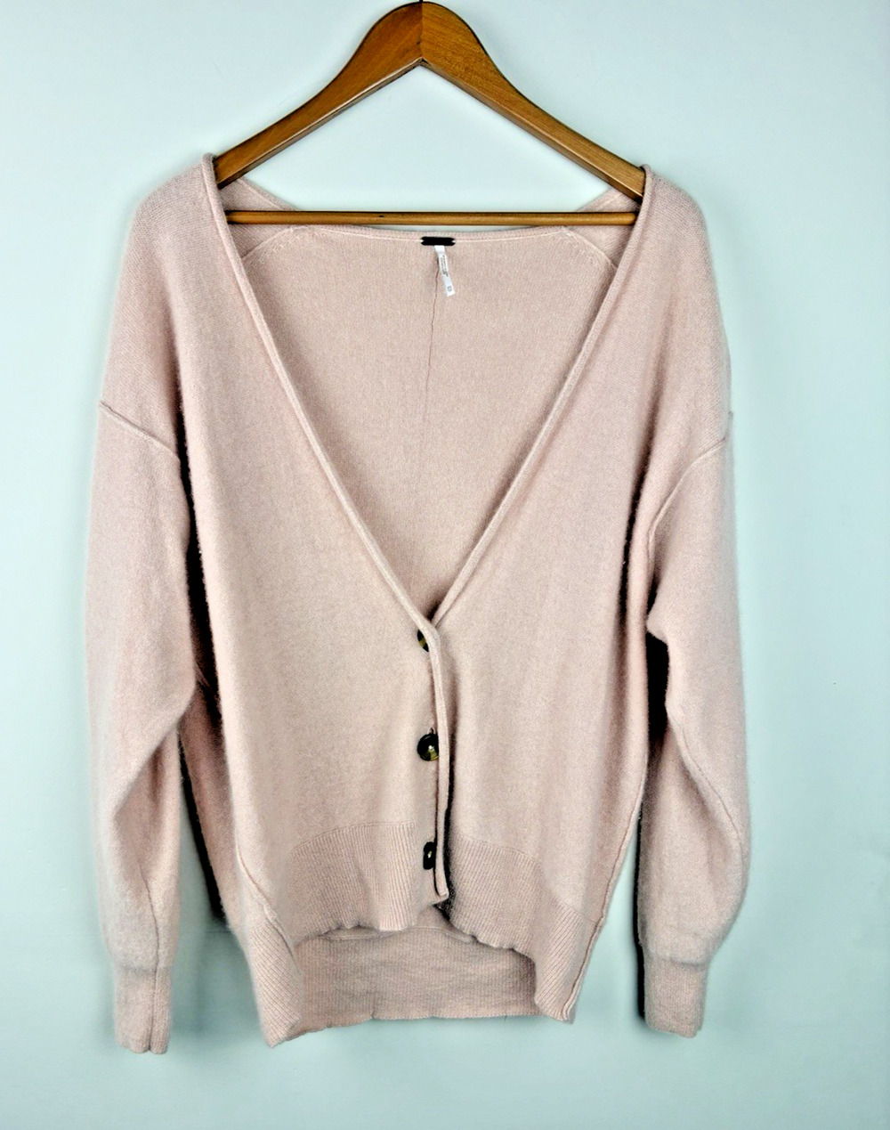 Free People 100% Cashmere Women’s XS Pink Solid V-Neck Button Cardigan Sweater